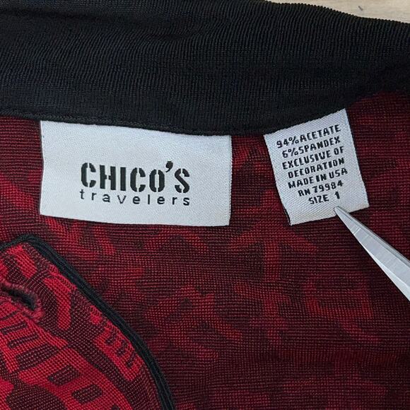 Chicos Travelers Womens Size 1 US 8 Jacket Chinese Kanji Mandarin Collar Slinky - Picture 12 of 15